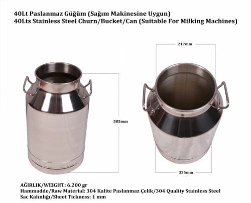 40 Lt Paslanmaz Güğüm (Sağım Makinesine Uygun)